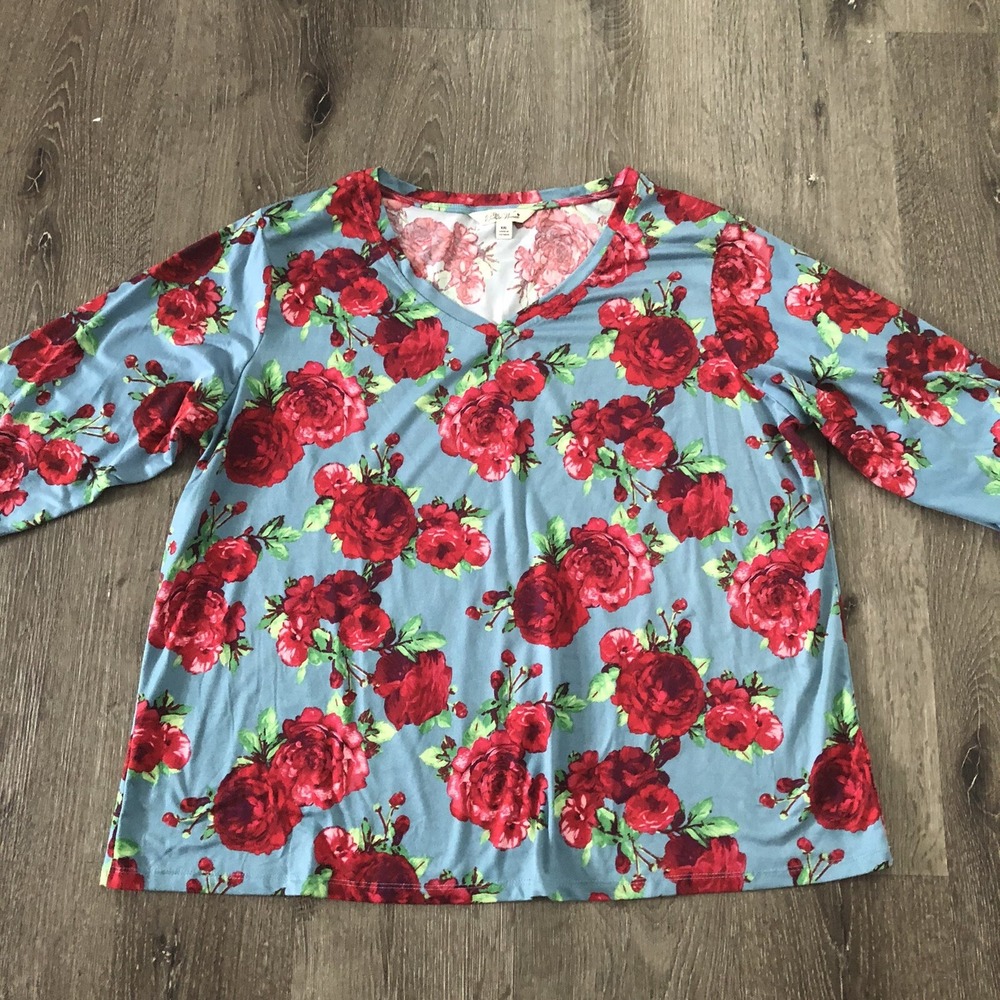 Pioneer Woman Top Blouse 2X Floral 3/4 Sleeve V Neck Desert Rose